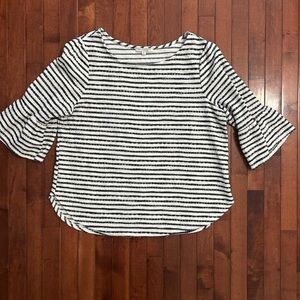 Green Envelope Navy and White Striped Boatneck Top Size 1X